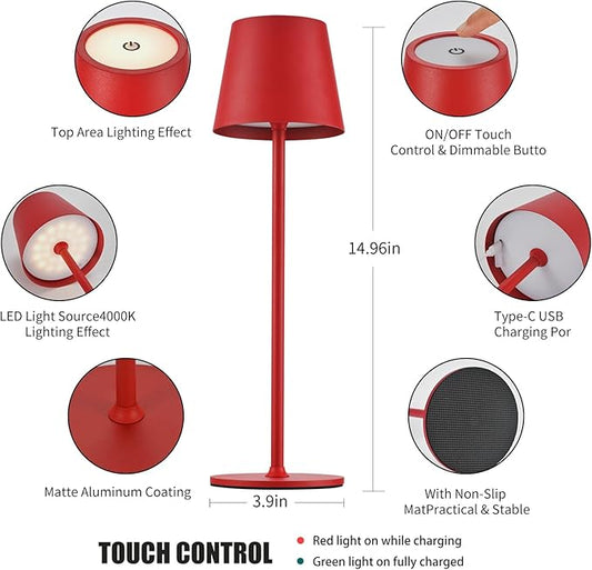 BGFHome Cordless Table Lamp LED Desk lamp,5000mAh Rechargeable Touch Night Light Wireless Minimalist Design for/Restaurant/Bedroom/Bars/Outdoor Party/Camping/Coffee Shop 2Pack