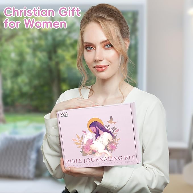 XKDOUS Bible Study Supplies Journaling Kit for Women, Bible Study Kit Includes Prayer Journal, Emergency Card, Highlighters, Tabs & More for Journaling. Great for Christian Gifts Scripture Study, Pink