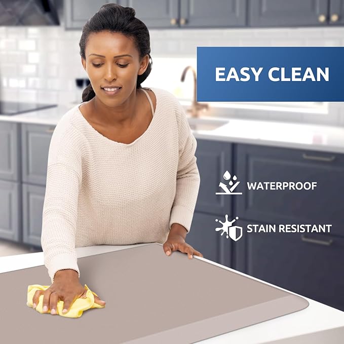 KitchenClouds Kitchen Mat Cushioned Anti Fatigue Rug 20"x39" Waterproof, Non Slip, Standing and Comfort Desk/Floor Mats for House Sink Office (Khaki)