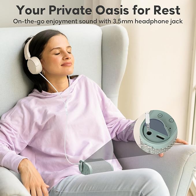 Portable White Noise Machine for Sleeping, Travel & Hotel - 52-Hour Lasting Mini Noise Machine with 21 Quality Non-looping Sounds, Headphone Jack, Memory, Timer for Adults (Green)