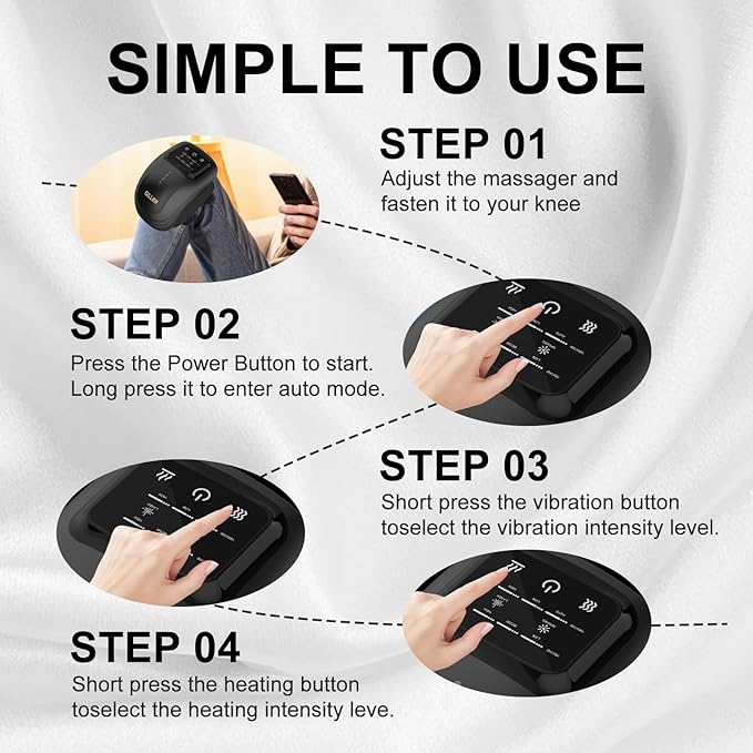 Knee Massager Smart with Heat, Red Light and Massage Therapy, 3 Vibration Modes and 3 Heating Levels, 2025 Updated Edition, LED Vitality Joints Knee Massager, Gifts for Grandma & Grandpa, Black