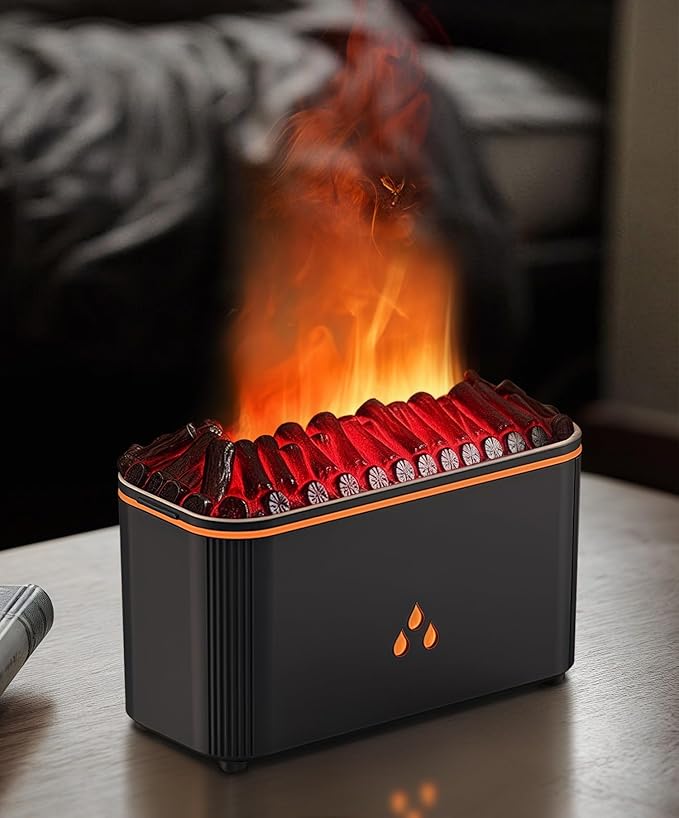 Essential Oil Diffuser, Fireplace Flame Aromatherapy Diffuser, 7 Color Changing Light, Aromatherapy Humidifier with Auto Shut-Off for Home, Bedroom, Yoga, Spa(Black)