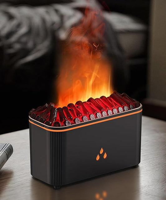 Essential Oil Diffuser, Fireplace Flame Aromatherapy Diffuser, 7 Color Changing Light, Aromatherapy Humidifier with Auto Shut-Off for Home, Bedroom, Yoga, Spa(Black)