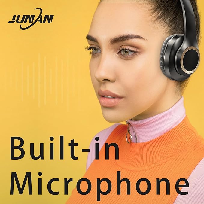 JUNAN Bluetooth Headphones Over-Ear,Foldable,Wireless and Wired Headset,Deep Bass,HiFi Stereo Audio,Low Latency Headphone,Built-in Microphone,SD/TF,FM Radio for Cellphone,PC,TV,etc.
