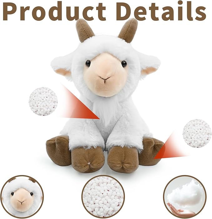 Stuffed Goat Sitting Toys Plush Animal, Realistic Goat Stuffed Animal Plush Toy Filled in Limbs 8.5 Inch Soft Huggable Gifts for Kids with Stuffed Animals Birthday Gift for Girls Boys