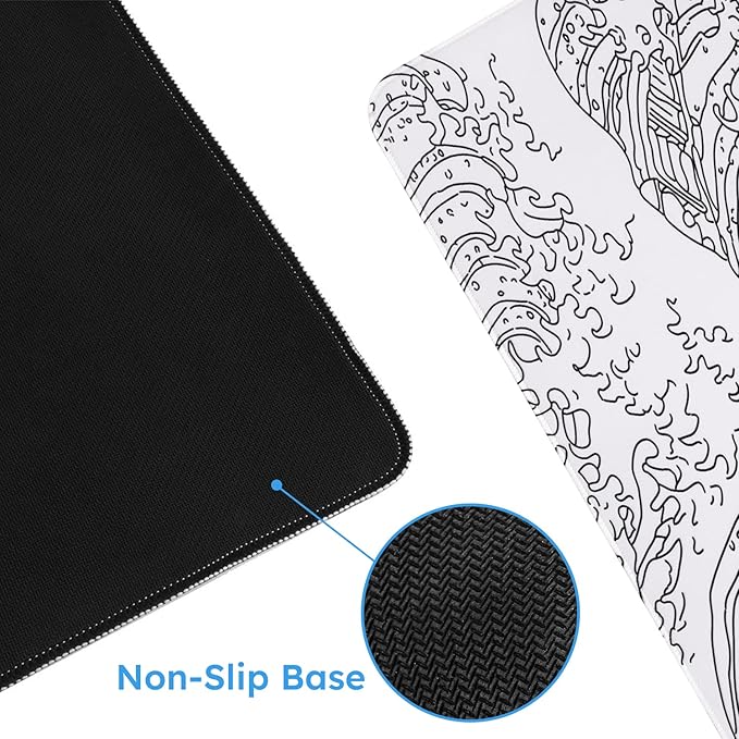 iCasso White Mouse Pad, Extended Gaming Mouse Pad (35.4x15.7 in), Large Stable Rubber Base Mousepad with Stitched Edges, Keyboard Mouse Mat Desk Pad for Work, Game, Office, Home