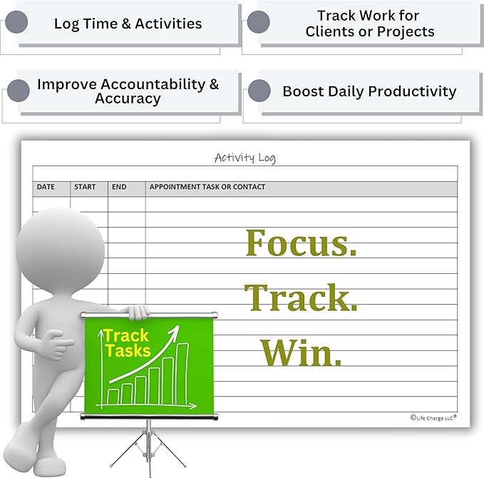 Activity Log Notepads(2 Pack, 50 Pages Each) Pad Planners to List a Task, Action or Contact. A Versatile Work Tool to Track Time & Office Productivity. 8.5 X 5.5, A5 Sheets. Made in the USA.