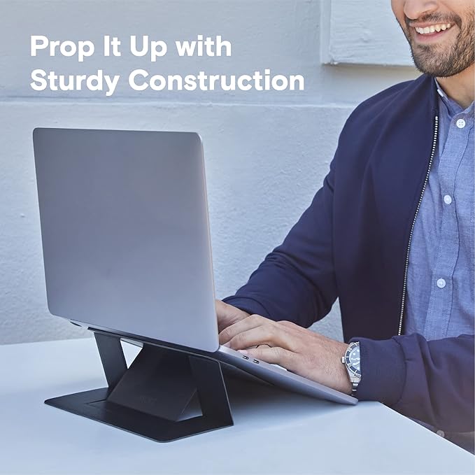 MOFT Laptop Stand for Desk, Stick-On Computer Stand with Dual-Angle, Ergonomic Laptop Riser Holder for Travel, Foldable & Portable MacBook Stand Fits 11.6"-16" Laptops, Black