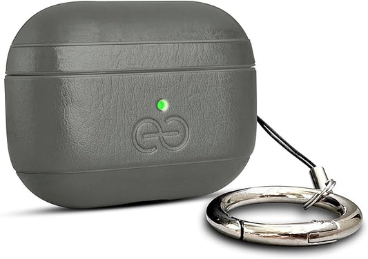 Dreem Om Case Cover with Keychain Clip Compatible with AirPods Pro 2/Pro, Protective One-Piece Hard Shell, Luxury Vegan Leather AirPod Pro Case 2nd/1st Generation with Separate Clip [Grey]