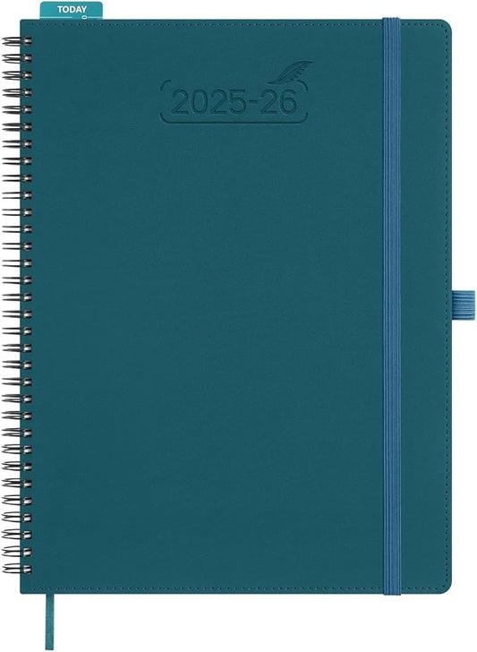 BEZEND Planner 2025-2026 Weekly and Monthly, 8.5" x 11" Academic Calendar (Jul 25-Dec 26) Vertical Daily Appointment with Hourly Timeslot & Monthly Tab, Spiral, PU Leather Softcover - Dark Green