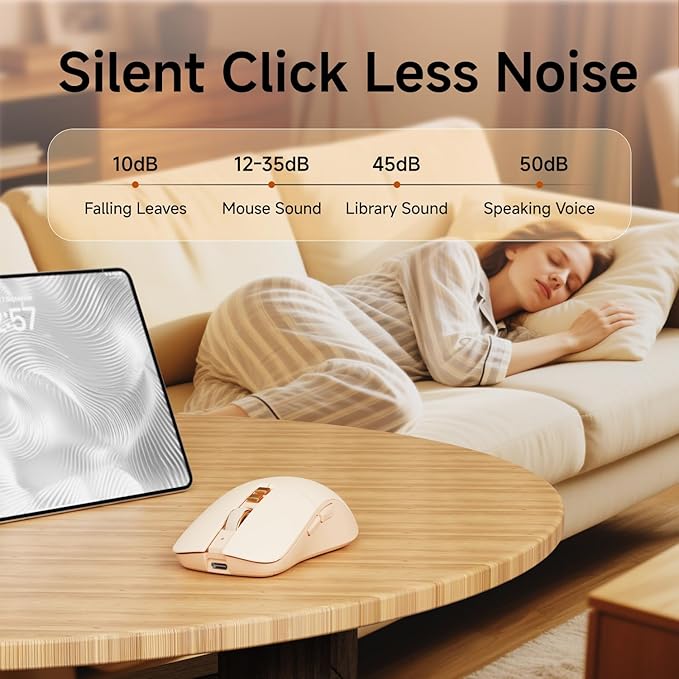 EWEADN G309 Wireless Computer Mouse,2.4G&Bluetooth Ergonomic Cordless Mice with 4000 DPI,5 Adjustment Levels,Cute and Portable Mouse for Laptops, PC and More,7 Buttons Office USB Mice-Pink