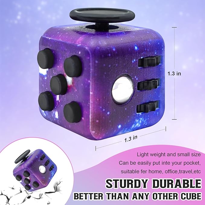 Lollyx Fidget Toy Cube, 6 Sided Stress Relief & Focus Toy for Adults & Kids, 2 Pack Cube Fidget Toys Hand-Held for Adults, Audible/Silent Cube Toys Fidget for ADD/ADHD/OCD