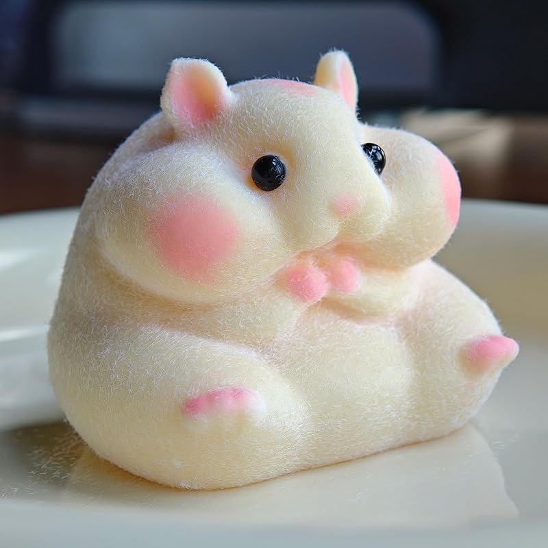 Handmade Flocked Hamster Taba Squishy Toy - Cute Realistic Silicone Animal Fidget Sensory Toy, Ultra-Soft Stress Relief Squeeze Toy for Relaxation Gift (Yellow)