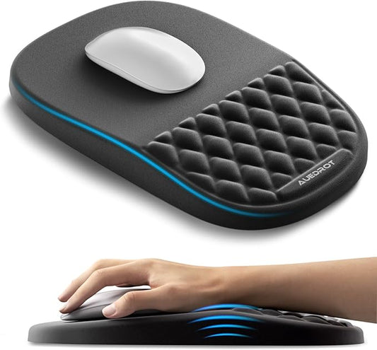 AUEDROT Ergonomic Mouse Pad with Wrist Rest 2 in 1 Mousepad with Wrist Support, Memory Foam Desk Mouse Mat with Massage Nubs & Gel PU Non-Slip Base, Suitable for Office & Gaming, As a Gift, Black
