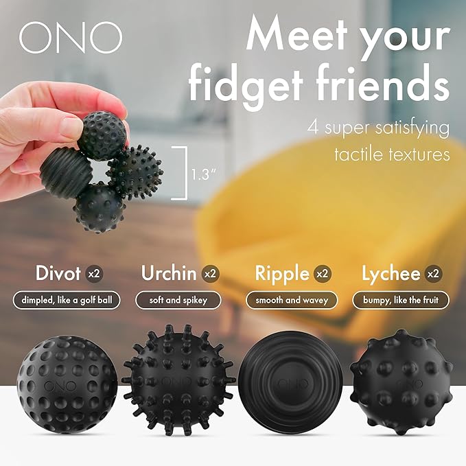 ONO Signets – Silicone Magnetic Balls with Textured Dimples, Bumps, and Waves | Fun to Play with Fidget Toy for Adults | Help Relieve Stress, Anxiety, Tension (Onyx, Set of 4)