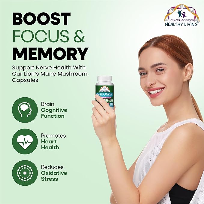 Cancer Sciences Organic Lions Mane Mushroom Supplement Capsules for Men & Women - 1,500mg Brain Supplements for Memory & Focus - High Potency 40% Beta-Glucans - Nootropic Mushroom Complex, 120 Count