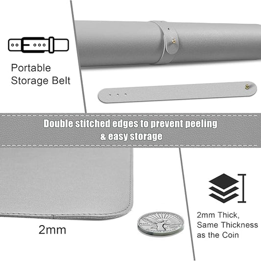 BLESWIN Large Desk Pad, 55'' x 17'', PU Leather & Cork, Office Desk Mat, Light Gray