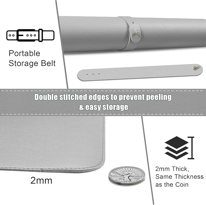 BLESWIN Large Desk Pad, 47.2'' x 23.6'', Office Desk Mat, Computer Mat for Desk, Leather Desk Pad Protector, Sewing Desk Blotter, Desktop Writing Pad for Office/Home/Decor Light Grey