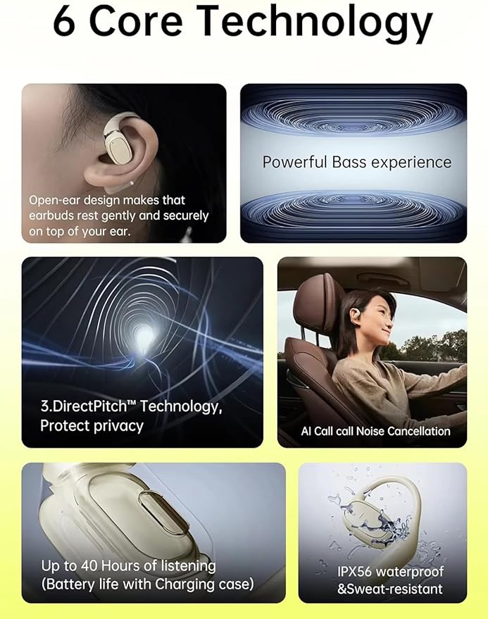 Open Ear Headphones Wireless Bluetooth 5.3 for Women Sweatproof IP54 • 28H Battery (8H+Case) • Dolby Sound • Ultra-Light Comfort for Workout Running