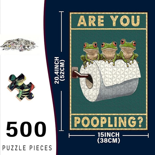 500 Piece Wooden Frog Jigsaw Puzzle are You Pooping Adults & Kids Time Killing Challenge Stress Relief Quiet Play for Rainy Days Long Car Rides & Indoor Fun 20.4x15 Inch