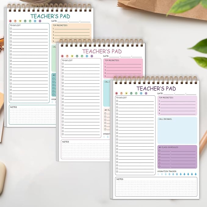 3 Pack Teacher Notepad - A4 Teacher To Do List Notepad, Spiral Checklist Notebook Organizer for Teachers Notes Task Appointment, Teacher Appreciation Gifts, 8'' x 11''