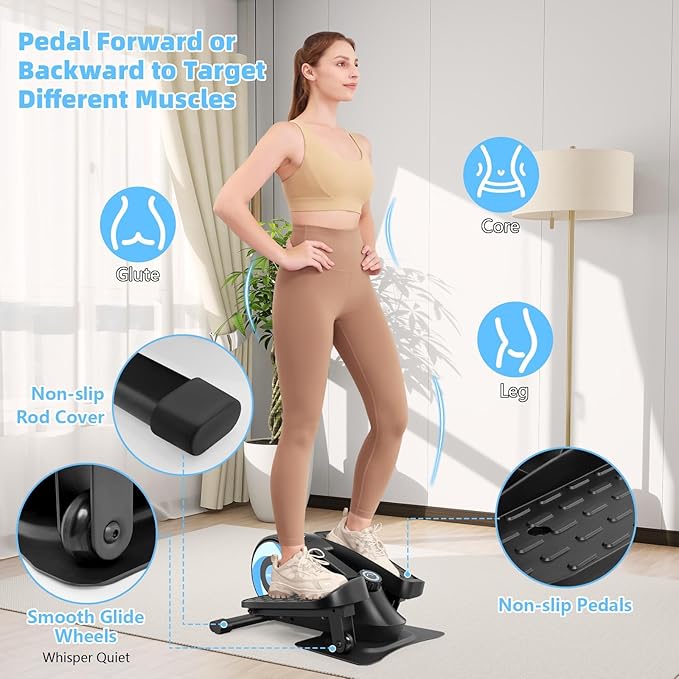 ANCHEER Under Desk Elliptical, Under Desk Bike Pedal Exerciser, Fully Assembled Leg Exerciser 2 in 1 Seated Standing Elliptical, Ultra-Quiet Mini Elliptical Machines for Home Office Use