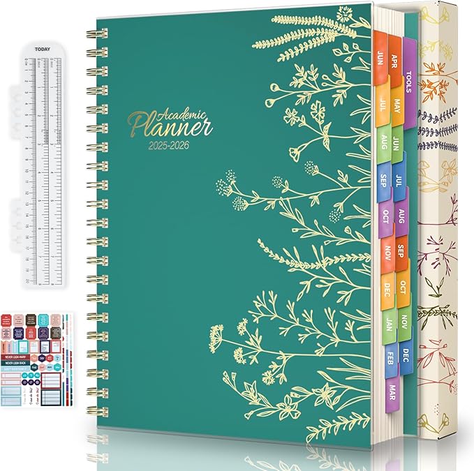 Jun 2025-Dec 2026 Academic Monthly Weekly Daily Planner for School, 19 Months Calendar 25-26 Planning Book with Colorful Tabs, 8.5" x 11" Mid Year College Organizer for Student Teacher (Turquoise)