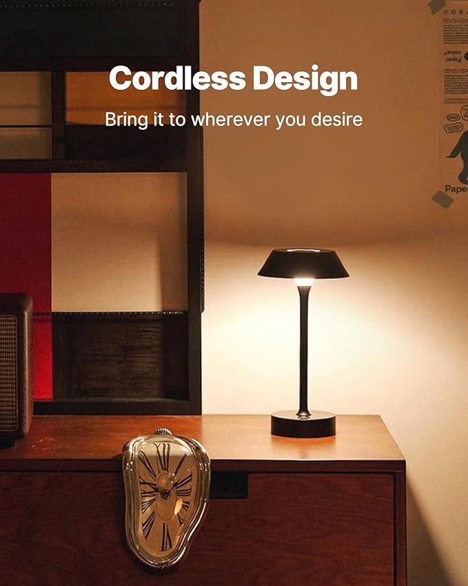 Elva Portable Table Lamp, Small Cute Cordless Rechargeable Table Lamp, 3W LED Dimmable Touch Light with 3-Color Temp, Modern Bedside Nightstand Light for Bedroom Ambient, Black