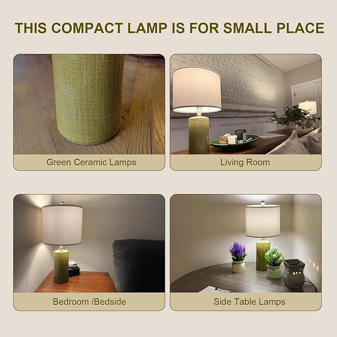 20.25" Small Table Lamps Set of 2 Modern Ceramic Lamps for Living Room Farmhouse Bedside Lamps Boho Lamps for Night Stands Green Bedroom Lamp Side Table Lamps End Table Lamp