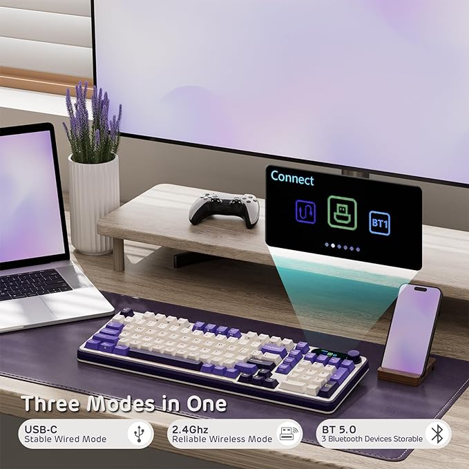 RK ROYAL KLUDGE S98 Mechanical Keyboard w/Smart Display & Knob, Top Mount 96% Wireless Mechanical Keyboard BT/2.4G/USB-C, Hot Swappable, Software Support, Massive Battery, 98 Keys