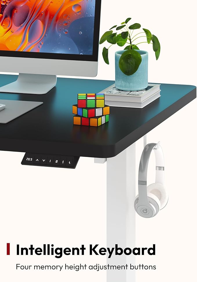 SANODESK Electric Standing Desk 60 x 24 Inches Whole-Piece Desktop Height Adjustable Stand Up Desk w/6-Button Controller Ergonomic Computer Desk for Home Office, White Frame + Black Tabletop