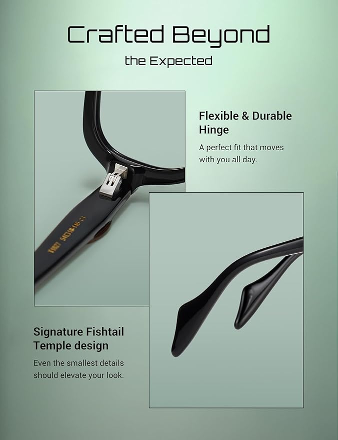 TIJN Vintage Inspired Blue Light Blocking Glasses, Modern Square Acetate Computer Screen Eye Glasses for Woman Men, AL01