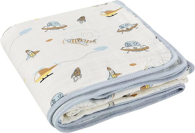 ZPECC Muslin Baby Blanket Thicker, 30x40 Organic Cotton Newborn Receiving Quilt Hypoallergenic for Baby Essentials Swaddle Crib Stroller, Spaceship