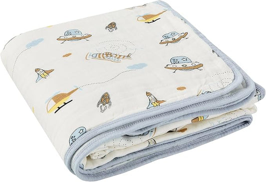 ZPECC Muslin Baby Blanket Thicker, 30x40 Organic Cotton Newborn Receiving Quilt Hypoallergenic for Baby Essentials Swaddle Crib Stroller, Spaceship