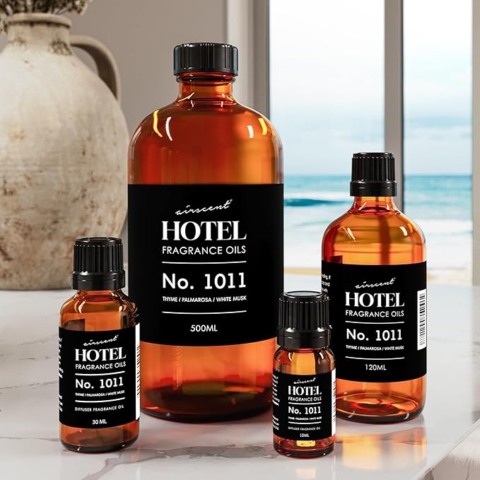 AirScent Hotel Diffuser Oil No. 1011 Inspired by The Beach Villas Hotel Scent - Premium Fragrance Oil for Ultrasonic and Waterless Diffusers and Crafting - 10 mL, .34 fl oz Glass Bottle