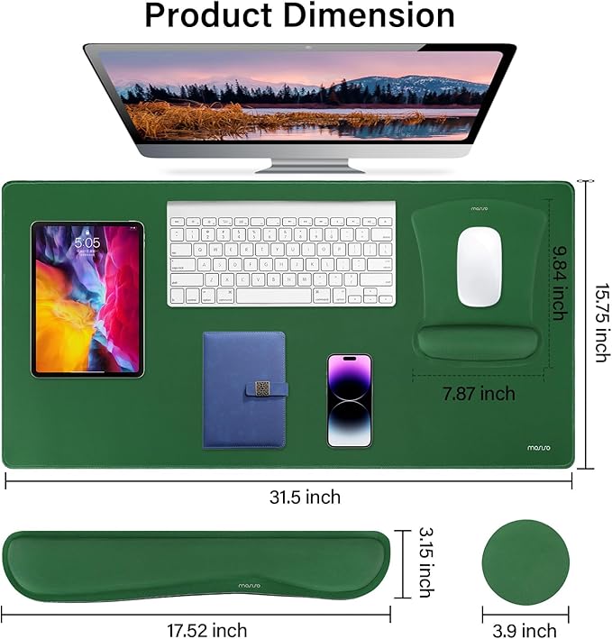 MOSISO Keyboard Mouse Pad Set, Large Gaming Mousepad&Keyboard Wrist Rest&Mouse Wrist Rest&Coaster, Ergonomic Non-Slip Mousepad&Easy Typing Cushion with Memory Foam for Home Office, Jungle Green
