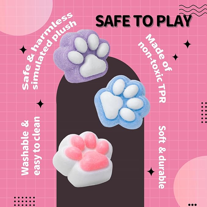 Taba Squishy Cat Paw Toy Handmade, Cute Kawaii FuFu Squishies, Sticky Squishy Pinch Fmily, Jelly Kitty Paw Squeeze Toys, YoYo Funny Fidget Toys Novelty Things for Anxiety, Adults Kids - Blue