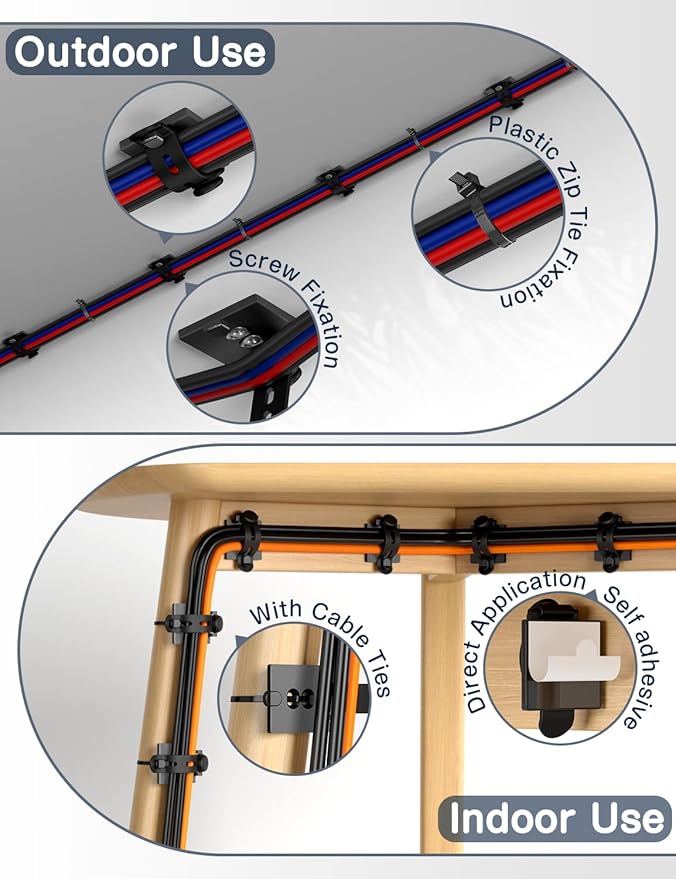 10-Pack Adjustable Cable Clips,Viaky Cable Management,Under Desk with Adhesive Mounts Cable Ties,Multi-Purpose Cable Tidy Clips,Cord Holders for Hanging Desk Car Wall