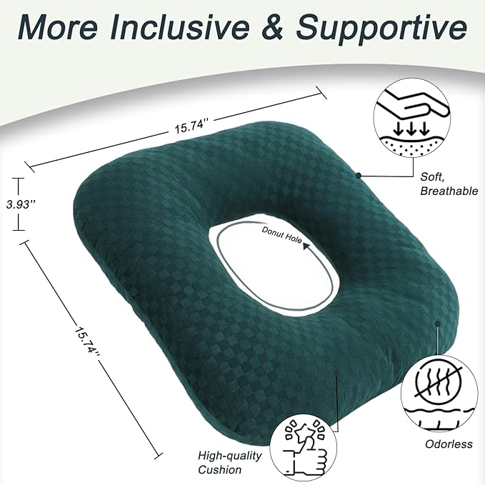 Anti-Slip Wheelchair Cushions, Bed Sore Cushions for Butt, Ergonomic Innovations Orthopedic Donut Pillow, Medical Seat Cushion for Sciatica, Back, Coccyx, Pressure Sore (Green)