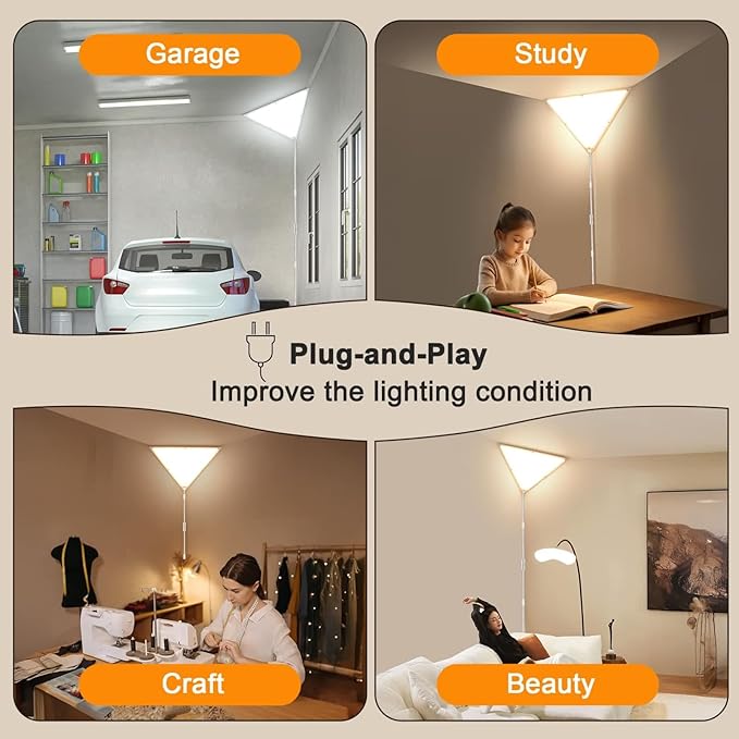 Upgraded Corner Light with Remote, Stepless Dimmable LED Corner Lights for Living Room, 3000K/4000K/6000K Plug in Ceiling Lights with Switch, Overhead Light for Bedroom, Living Room,24W