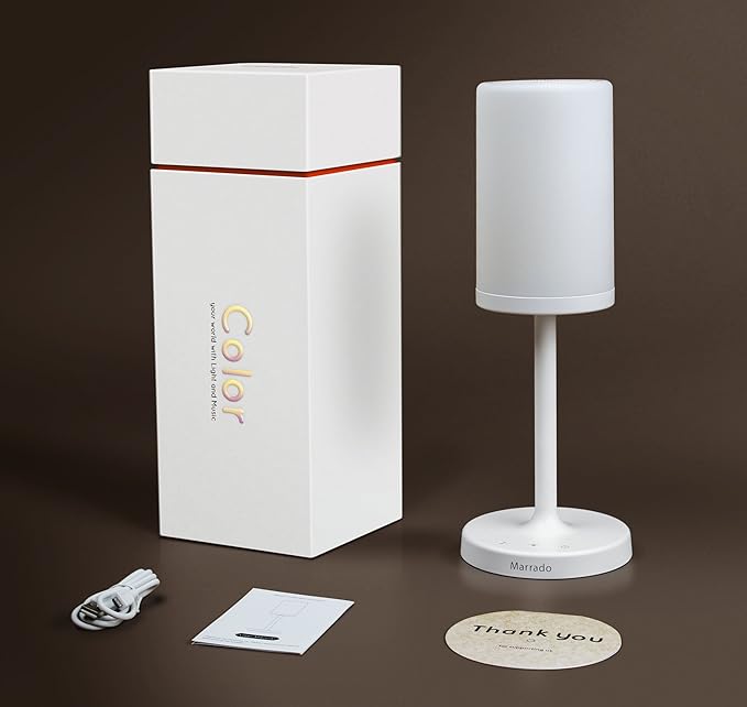 Marrado Bluetooth Speakers + Bedside Lamp, Night Light, Smart Touch Control Table Lamp for Bedroom Living Room, Portable Rechargeable LED Desk Lamp, Dimmable Warm White & Color Changing