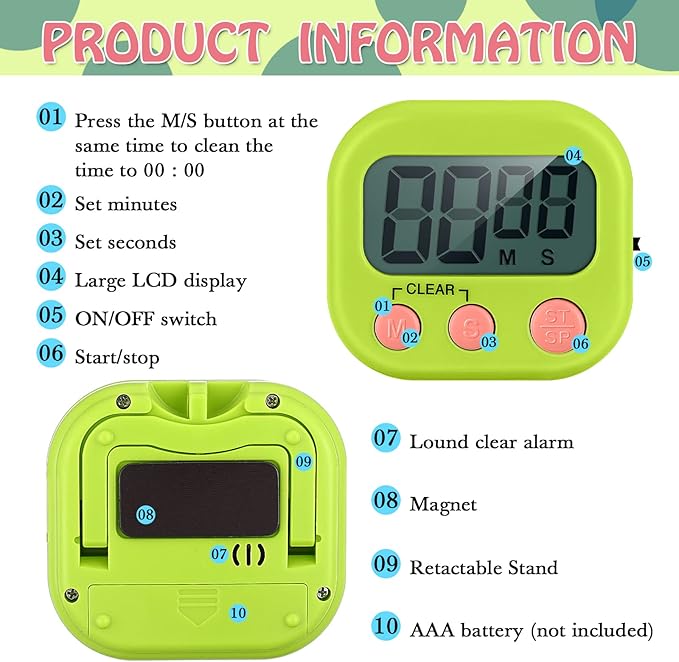 Xuhal 50 Pieces Digital Kitchen Timer Bulk, Small Magnetic Timers for Classroom, Digits Stopwatch Clock Timer for Cooking Baking Sports Games Office, Not Including Battery (Multicolor)