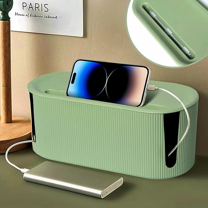 Cable Management Box,Desk Cord Organizer with Groove Cover,Plastic Cord Hider Box,Large Cable Box Organizer,Power Socket Management for TV/Computer/Router/Games Console Cable Storage (Green)
