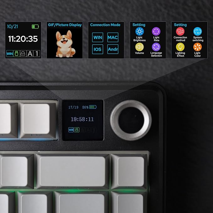 EPOMAKER X Aula F75 MAX Wireless Mechanical Keyboard with TFT Screen and Knob, Gasket Gaming Keyboard in 75% Layout, Hot Swappable, RGB Backlight, for PC/Mac/Linux (Black Gradient)