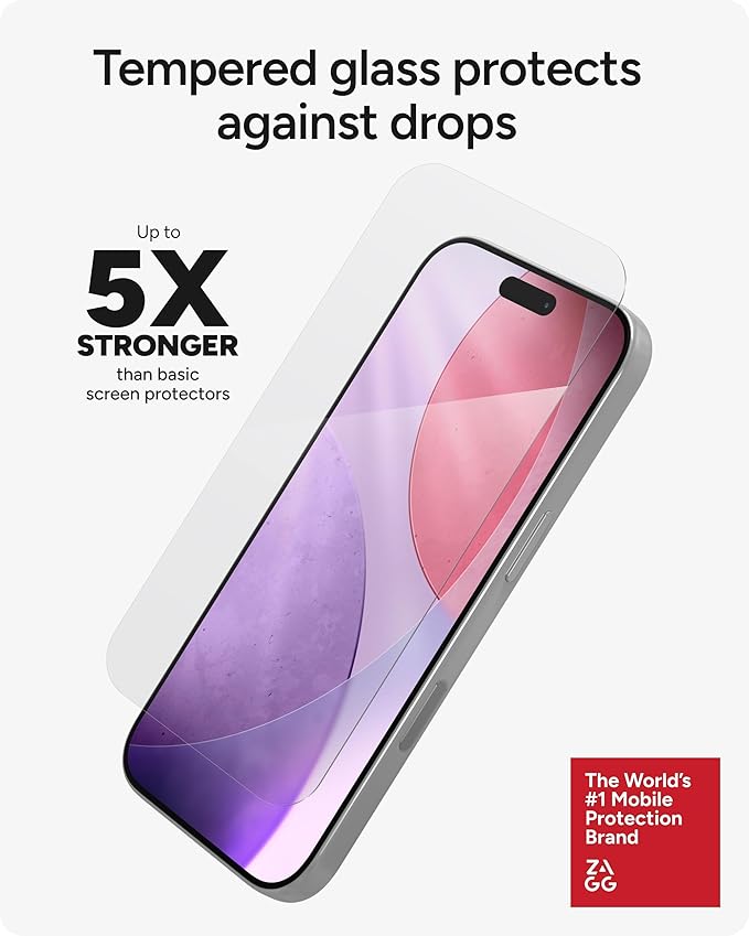ZAGG Glass Elite Screen Protector for iPhone 17 Pro - 5X Stronger Tempered Glass, ClearPrint Technology for Smudge Free Clarity, Smooth Feel, Full Coverage, InvisibleShield, Easy Two-Step Installation