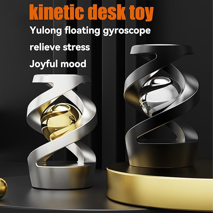 Metal Illusion Fidget Spinner, Gravity Defying Kinetic Desk Toy for Adults, Entertain & Relax, Office Ornaments & Gifts - Gold: Silver Beads