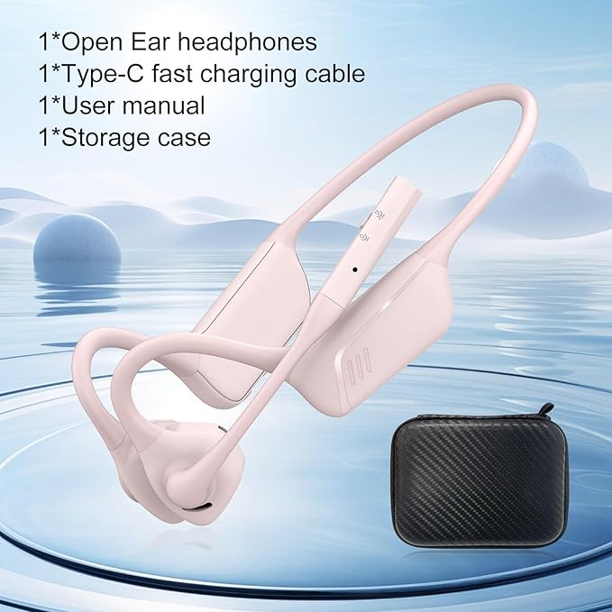 Open Ear Bluetooth Headphones with Microphone, Noise Cancelling Headset with Mute Button, Supports aptX/aptX-LL/aptX-HD, Designed for Meeting, Home Office,Driving -Not Bone Conduction (Pink)