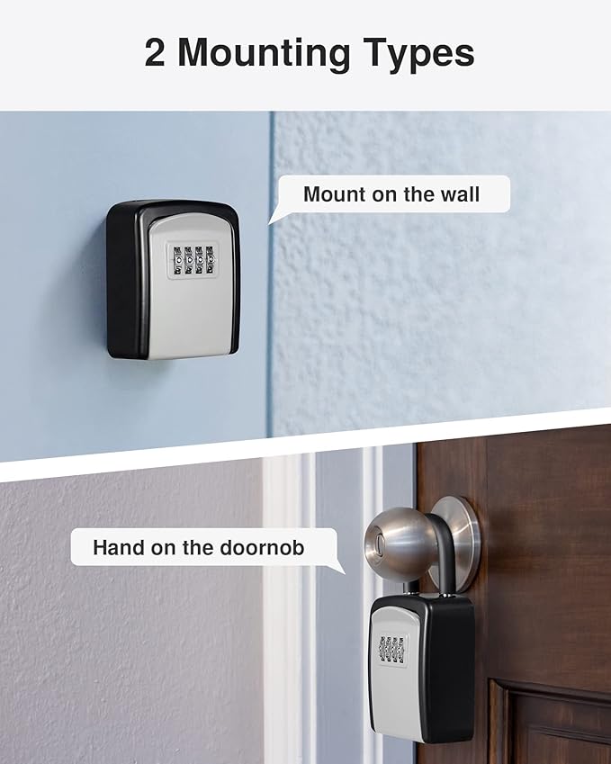 Puroma Key Lock Box, 4-Digit Combination Key Storage Lockbox, Portable Wall Mounted Security Lockbox with Code for Home, Flats, Realtors Garage Spare Keys (1 Pack, Grey)
