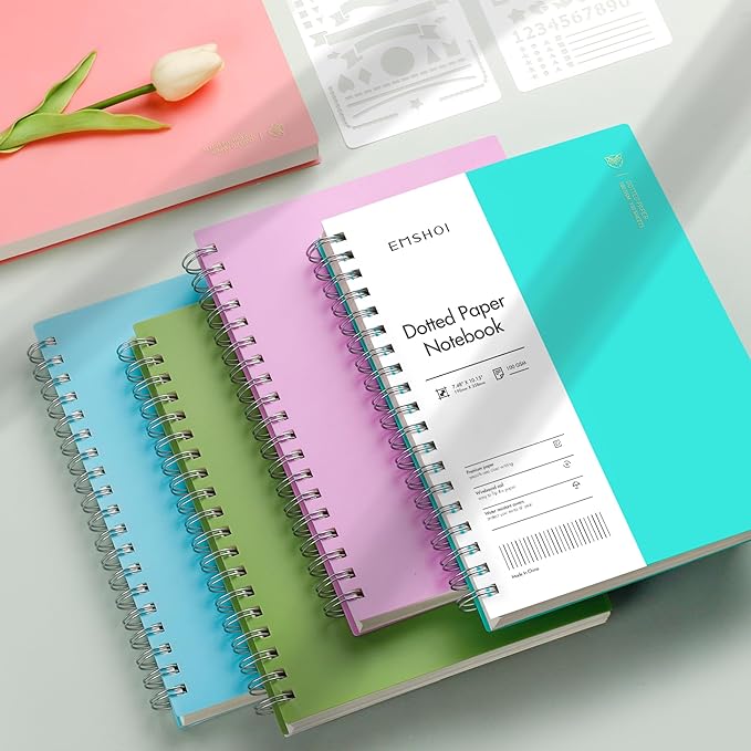 EMSHOI B5 Spiral Notebook, 7.5”x10” Dotted Grid Journal, 150 Sheets/300 Pages 100gsm Paper, Waterproof Hardcover for Women Men, Office, School, Work, Bullet Journaling, Note-Taking – Light Blue