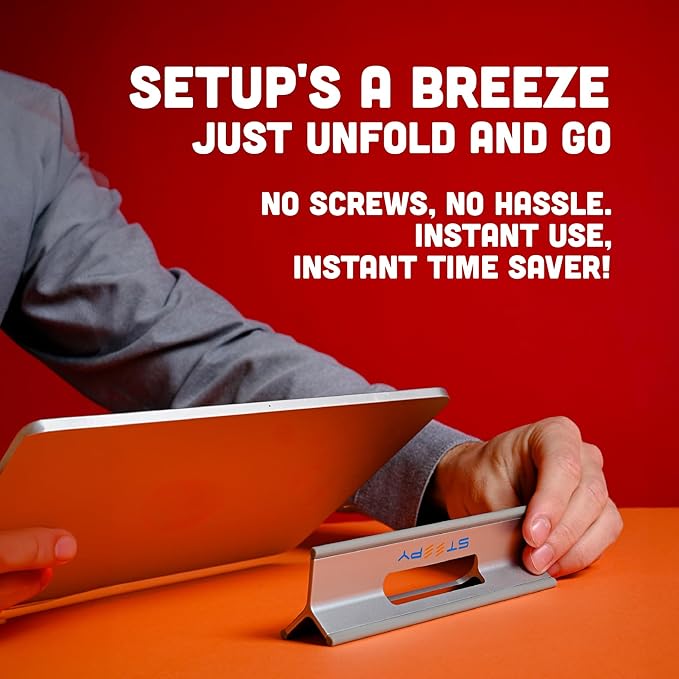 Steepy Portable Laptop Stand for Desk – Adjustable Height, & Portable Laptop Holder – Ergonomic Computer Stand for Cooling & Comfort – Slip-Proof, Sturdy Design – Universal Fit for 13-17 Inch Devices